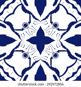 Circular seamless  pattern of   floral motif, spirals, waves, hole, doodles, stamens. Hand drawn.