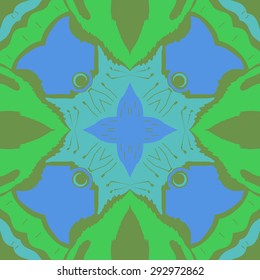 Circular seamless  pattern of   floral motif, spirals, waves, hole, doodles, stamens. Hand drawn.