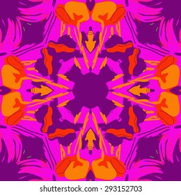 Circular seamless  pattern of  floral motif, hole,  spots, stripes. Hand drawn.