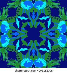 Circular seamless  pattern of  floral motif, hole,  spots, stripes. Hand drawn.