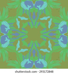Circular seamless  pattern of  floral motif, hole,  spots, stripes. Hand drawn.