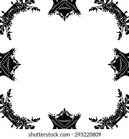 Circular seamless  pattern of  floral motif, spots, waves, stamens, copy space. Hand drawn.