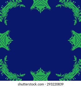 Circular seamless  pattern of  floral motif, spots, waves, stamens, copy space. Hand drawn.