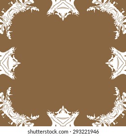 Circular seamless  pattern of  floral motif, spots, waves, stamens, copy space. Hand drawn.