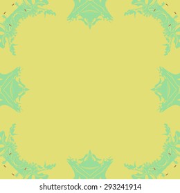 Circular seamless  pattern of  floral motif, spots, waves, stamens, copy space. Hand drawn.