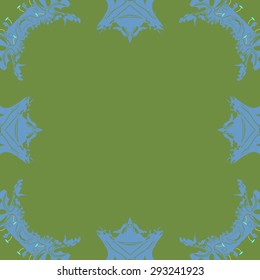 Circular seamless  pattern of  floral motif, spots, waves, stamens, copy space. Hand drawn.