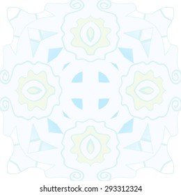 Circular seamless  pattern of floral motif, waves, spots, spirals, cross, hole. Hand drawn.
