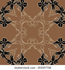 Circular seamless  pattern of floral motif, branches, flowers, ellipses hole. Hand drawn.