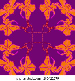 Circular seamless  pattern of floral motif, stripes, flowers, ellipses hole, copy space. Hand drawn.