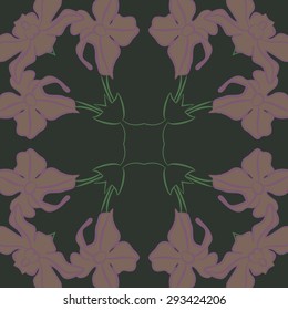 Circular seamless  pattern of floral motif, stripes, flowers, ellipses hole, copy space. Hand drawn.