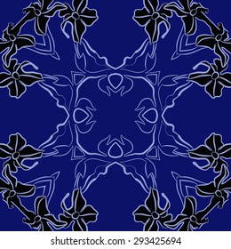Circular seamless  pattern of floral motif, branches, flowers, ellipses hole. Hand drawn.