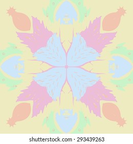 Circular seamless  pattern of floral motif, doodles, waves, stars . Hand drawn.