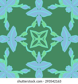 Circular seamless  pattern of floral motif, stripes, flowers, ellipses, star. Hand drawn.