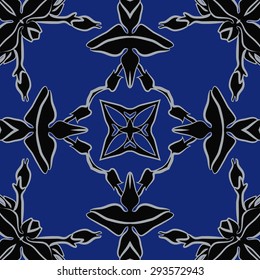 Circular seamless  pattern of floral motif, stripes, flowers, ellipses, star. Hand drawn.