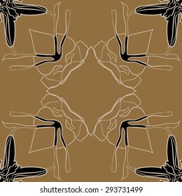 Circular seamless  pattern of floral motif, stripes, spots, copy space. Hand drawn.