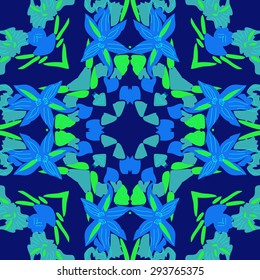 Circular seamless  pattern of floral motif, flowers, spots, leaves. Hand drawn.