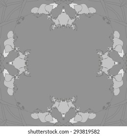 Circular seamless  pattern of floral motif, flowers, garland, branches, copy space. Hand drawn.