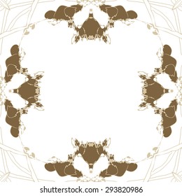 Circular seamless  pattern of floral motif, flowers, garland, branches, copy space. Hand drawn.