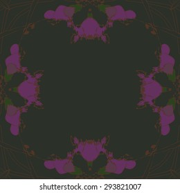 Circular seamless  pattern of floral motif, flowers, garland, branches, copy space. Hand drawn.