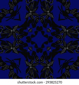 Circular seamless  pattern of floral motif, flowers, spots, leaves. Hand drawn.
