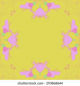 Circular seamless  pattern of floral motif, flowers, garland, branches, copy space. Hand drawn.