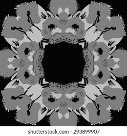 Circular seamless  pattern of floral motif, stylized flowers, garland,doodles, waves, copy space. Hand drawn.