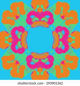 Circular seamless  pattern of floral motif, stylized flowers, garland,doodles, waves, copy space. Hand drawn.