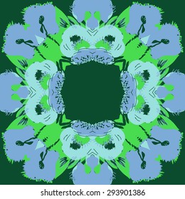 Circular seamless  pattern of floral motif, stylized flowers, garland,doodles, waves, copy space. Hand drawn.