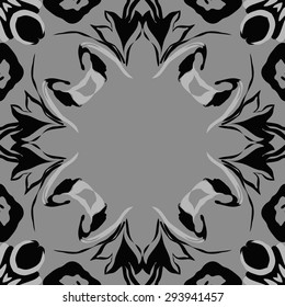 Circular seamless  pattern of floral motif, stylized flowers, garland, leaves, hole, copy space. Hand drawn.