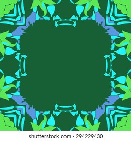 Circular seamless  pattern of floral motif, spots, leaves, stamens, copy space. Hand drawn.