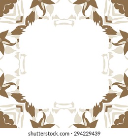 Circular seamless  pattern of floral motif, spots, leaves, stamens, copy space. Hand drawn.