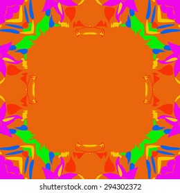Circular seamless  pattern of floral motif, spots, leaves, stamens, copy space. Hand drawn.