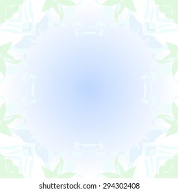 Circular seamless  pattern of floral motif, spots, leaves, stamens, copy space. Hand drawn.
