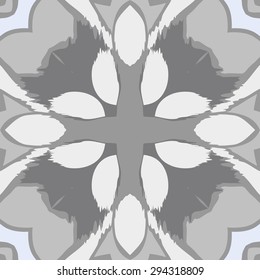 Circular seamless  pattern of floral motif, spots, zigzags, waves, cross. Hand drawn.