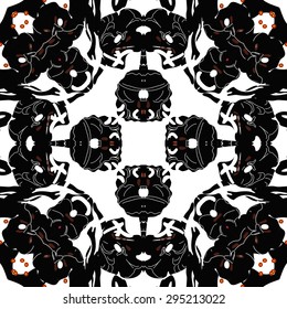 Circular seamless  pattern of floral motif, spots, hole, stripes, ellipses. Hand drawn.