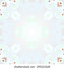 Circular seamless  pattern of floral motif, spots, hole, stripes, ellipses. Hand drawn.