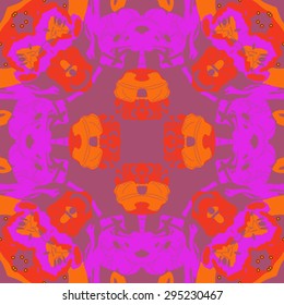Circular seamless  pattern of floral motif, spots, hole, stripes, ellipses. Hand drawn.