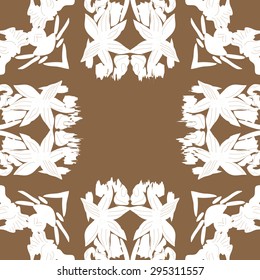 Circular seamless  pattern of floral motif, spots, flowers, stamens, waves, copy space. Hand drawn.