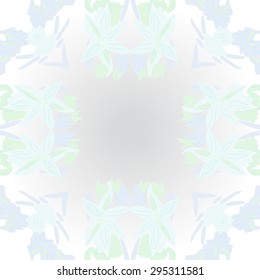 Circular seamless  pattern of floral motif, spots, flowers, stamens, waves, copy space. Hand drawn.