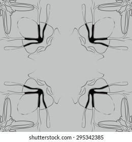 Circular seamless  pattern of floral motif, spots, stripes, copy space. Hand drawn.