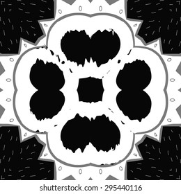 Circular seamless  pattern of floral motif, doodles, zigzags,waves, copy space. Hand drawn.