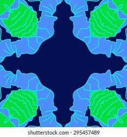 Circular seamless  pattern of floral motif, doodles, spots, stripes, cross, copy space. Hand drawn.
