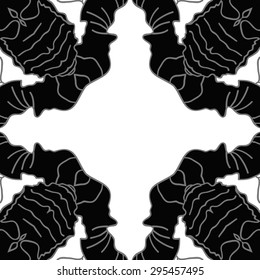 Circular seamless  pattern of floral motif, doodles, spots, stripes, cross, copy space. Hand drawn.