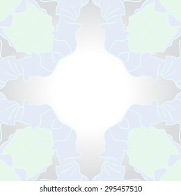 Circular seamless  pattern of floral motif, doodles, spots, stripes, cross, copy space. Hand drawn.