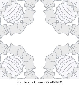 Circular seamless  pattern of floral motif, doodles, spots, stripes, cross, copy space. Hand drawn.