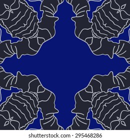 Circular seamless  pattern of floral motif, doodles, spots, stripes, cross, copy space. Hand drawn.