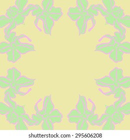 Circular seamless  pattern of floral motif, flowers, spots,copy space. Hand drawn.