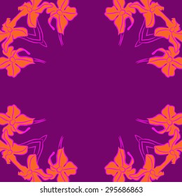 Circular seamless  pattern of floral motif, flowers, spots, ellipses, copy space. Hand drawn.