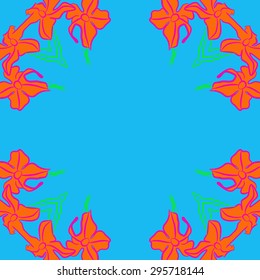 Circular seamless  pattern of floral motif, flowers, spots, ellipses, copy space. Hand drawn.