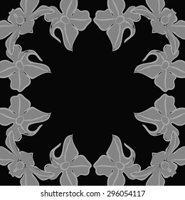 Circular seamless  pattern of floral motif,  spots, flowers,ellipses, copy space. Hand drawn.